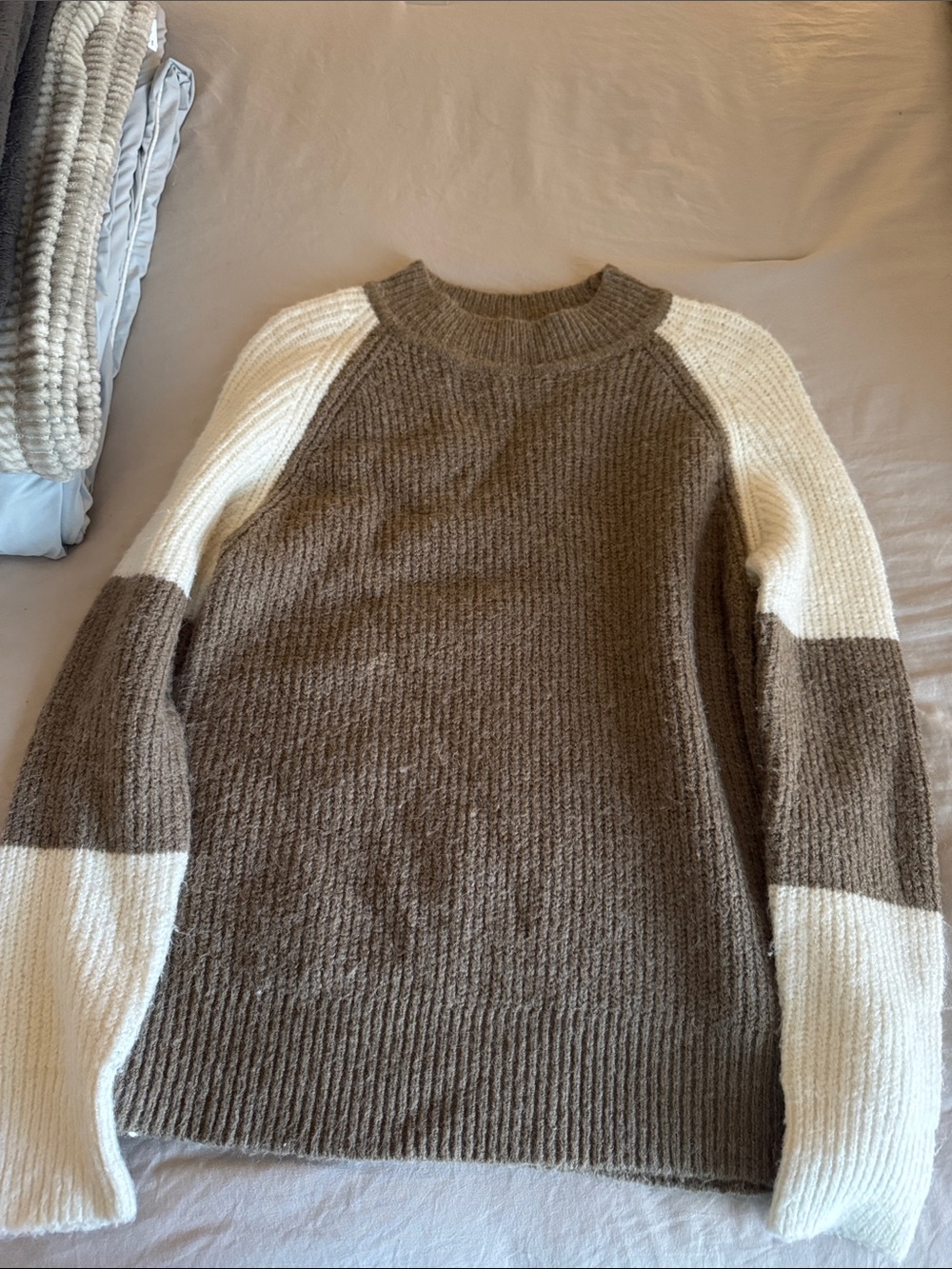 Ripe Two-Tone Cream and Brown Raglan Crew Sweater